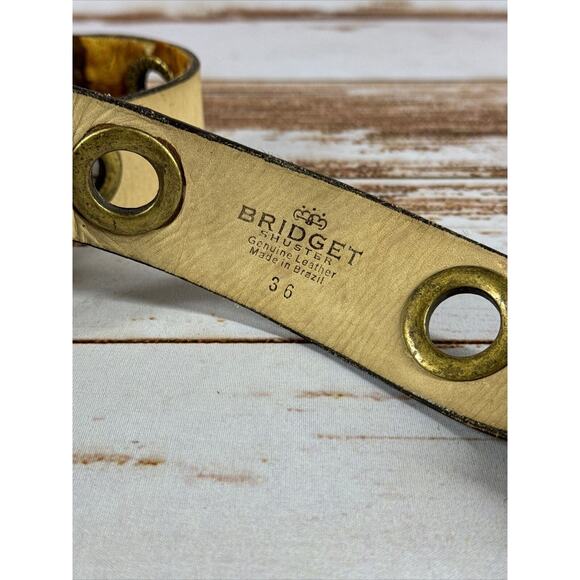 Bridget Shuster Cowhide Wide Brown Belt – Fleur‑de‑Lis Heart, Brass, Rhinestones - Picture 6 of 7